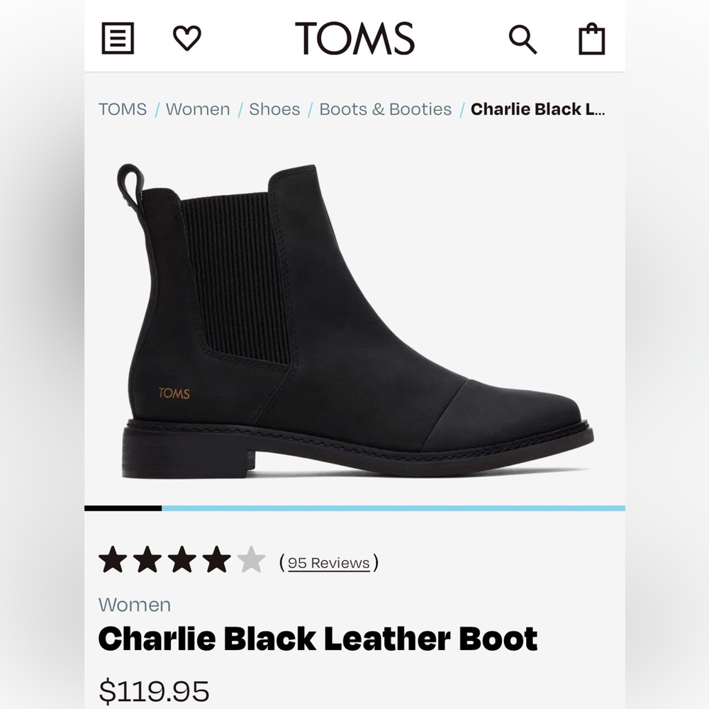 TOMS Black Charlie Leather Boot